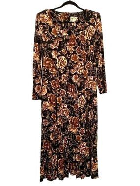 Vintage Y2K Alix Taylor Size 12 Black Midi Floral Cottage Prairie Dress Office